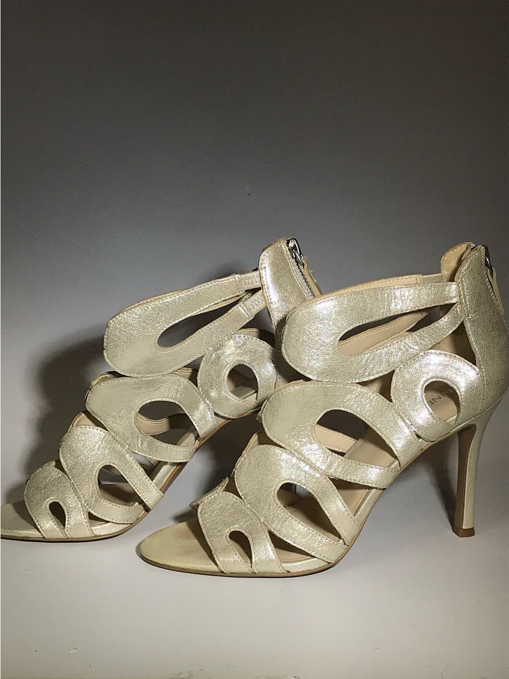 Nine West Women's Metallic Gold Leather Cutout High Heel Sandals - 10M- New